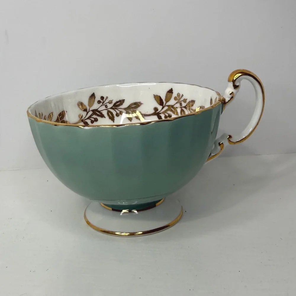 Aynsley Fine English Bone China Teacup Green Gold Leaf Fruit Scene Numbered